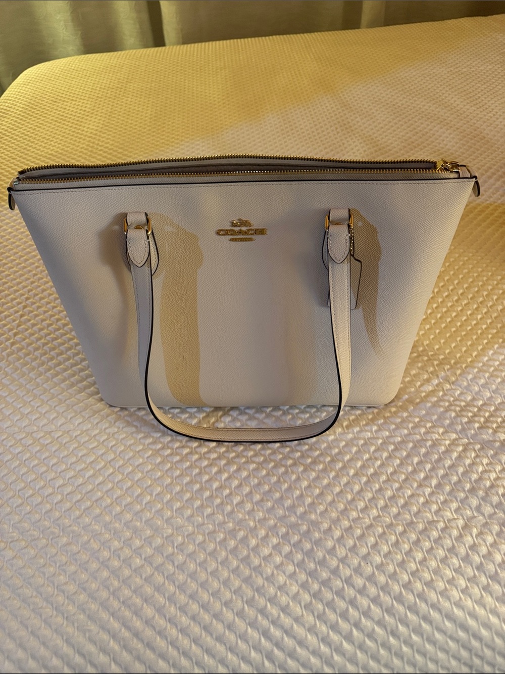 Coach Cream Leather Tote with Gold Logo